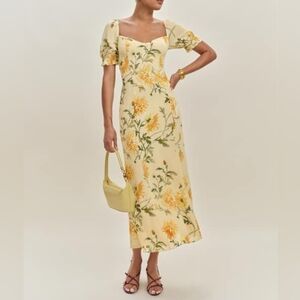 NWT REFORMATION Gloria Dress Yellow Floral